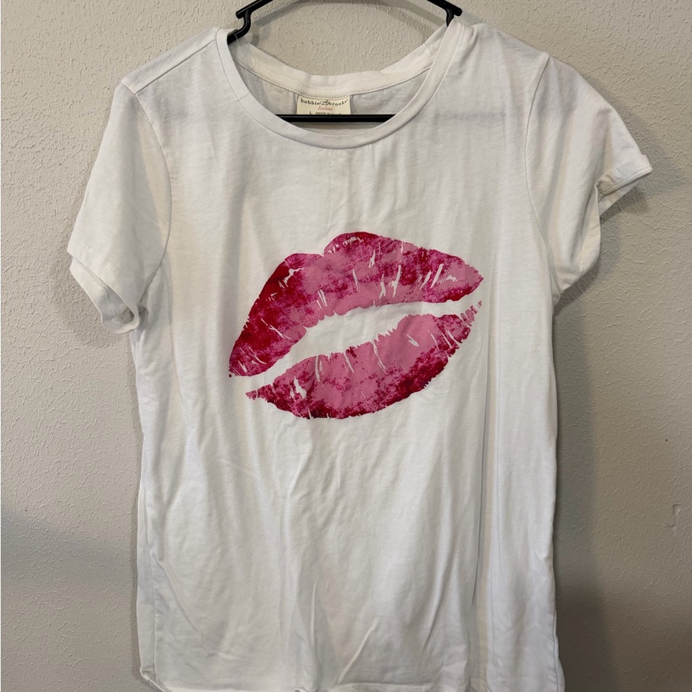 Bobbie Brooks White Tee with Pink 'ladies' Script Tag Detail